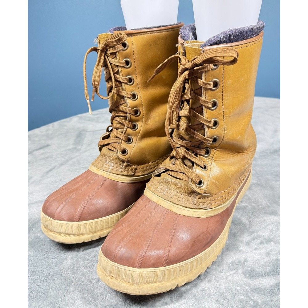 Sorel Duck Boots Mens 10.5 Tan Leather Rubber Snow Winter Lace Up